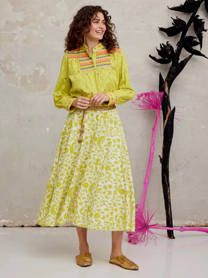 Juniper Berry Blouse in Lime with embroidered by Nimo