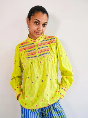 Juniper Berry Blouse in Lime with embroidered by Nimo