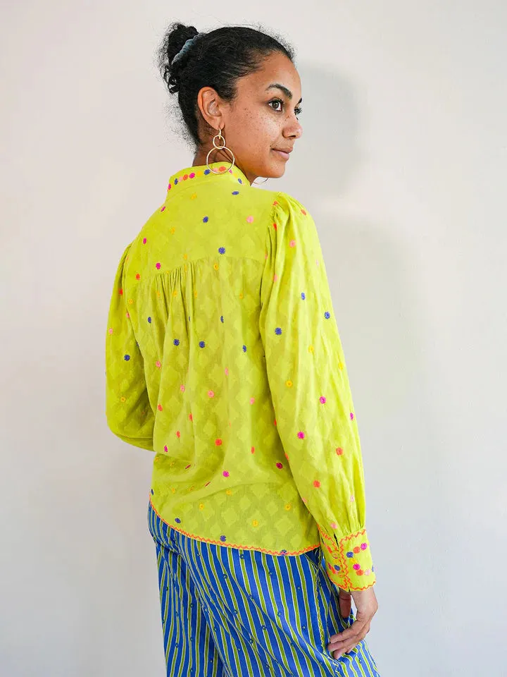 Juniper Berry Blouse in Lime with embroidered by Nimo