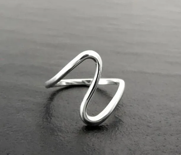 Large Wave Ring - Sterling Silver - Wavy Large Ring - Popular Ring - Curved Ring - Zigzag Ring - Heart Beat Ring - Infinity Ring - Z ring