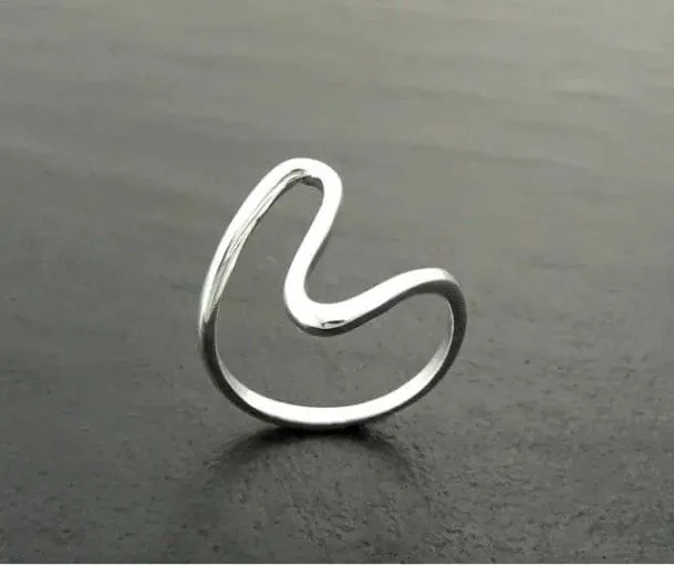 Large Wave Ring - Sterling Silver - Wavy Large Ring - Popular Ring - Curved Ring - Zigzag Ring - Heart Beat Ring - Infinity Ring - Z ring