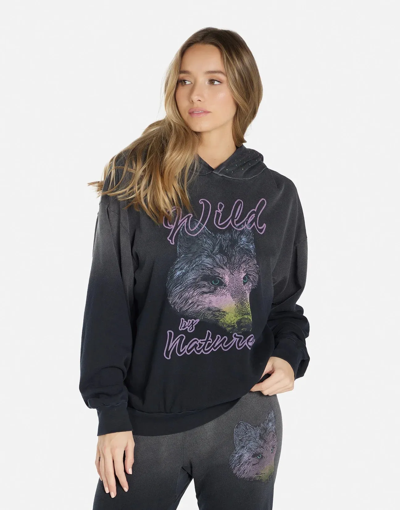 Lauren Moshi Harmony Wild Wolf Hooded Sweatshirt