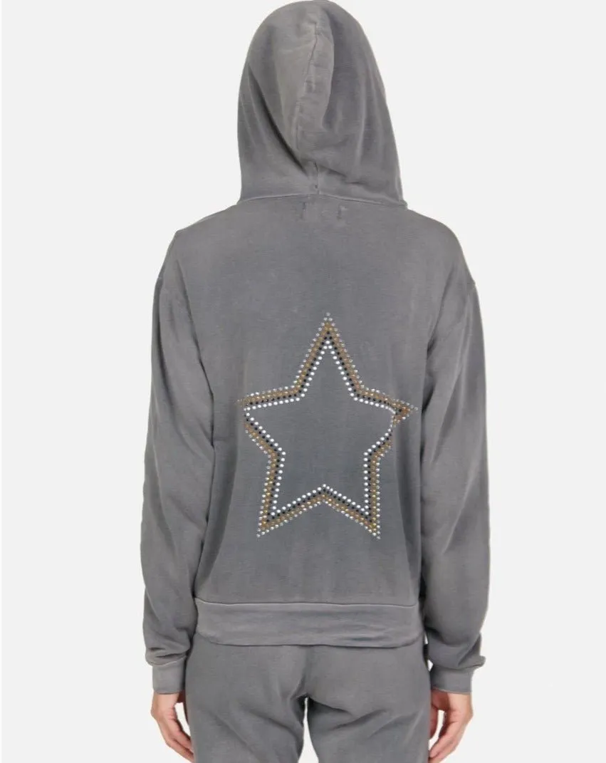 Lauren Moshi Lennox Outline Stud Star Zipper Hoodie