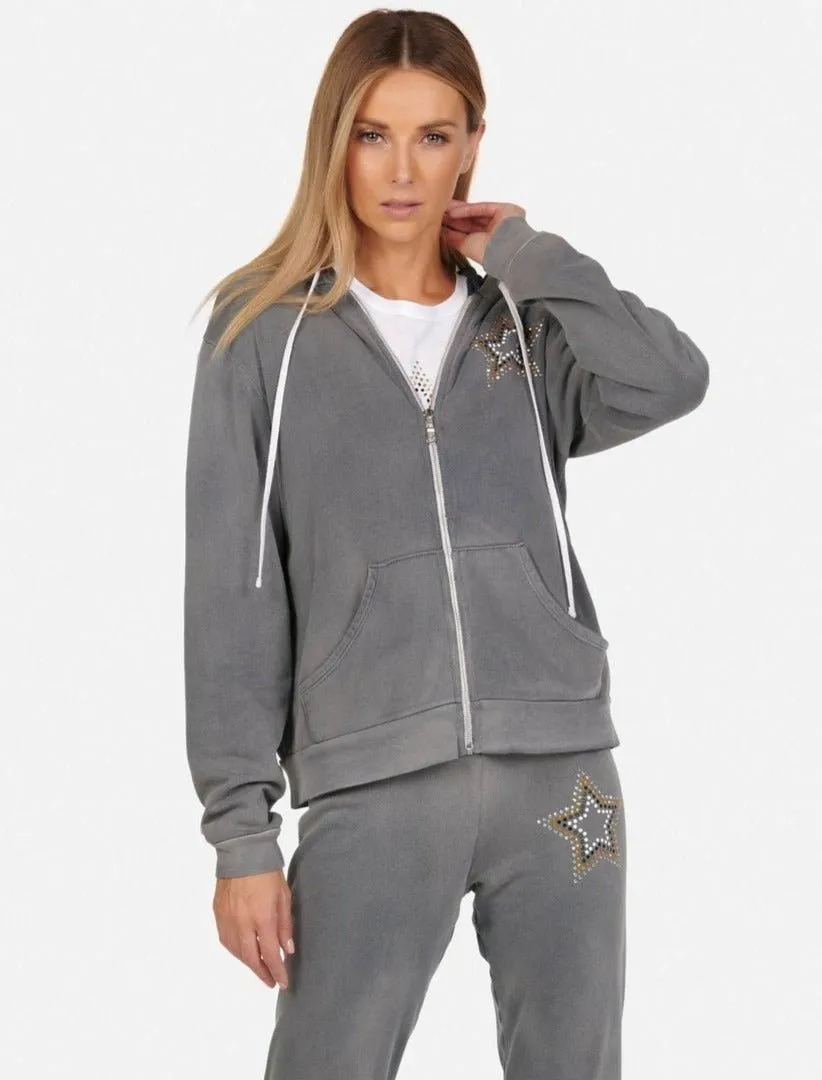 Lauren Moshi Lennox Outline Stud Star Zipper Hoodie