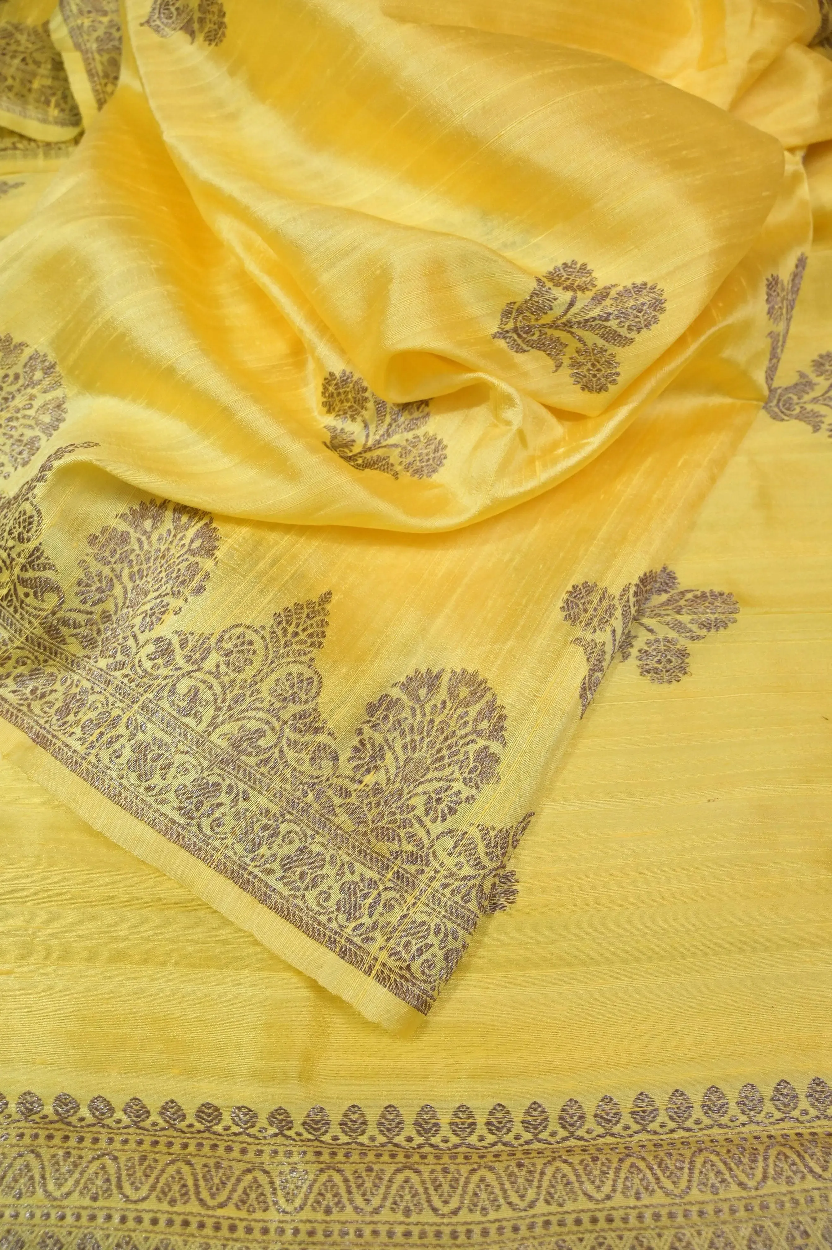 Light Yellow Color Raw Silk Banarasi Saree