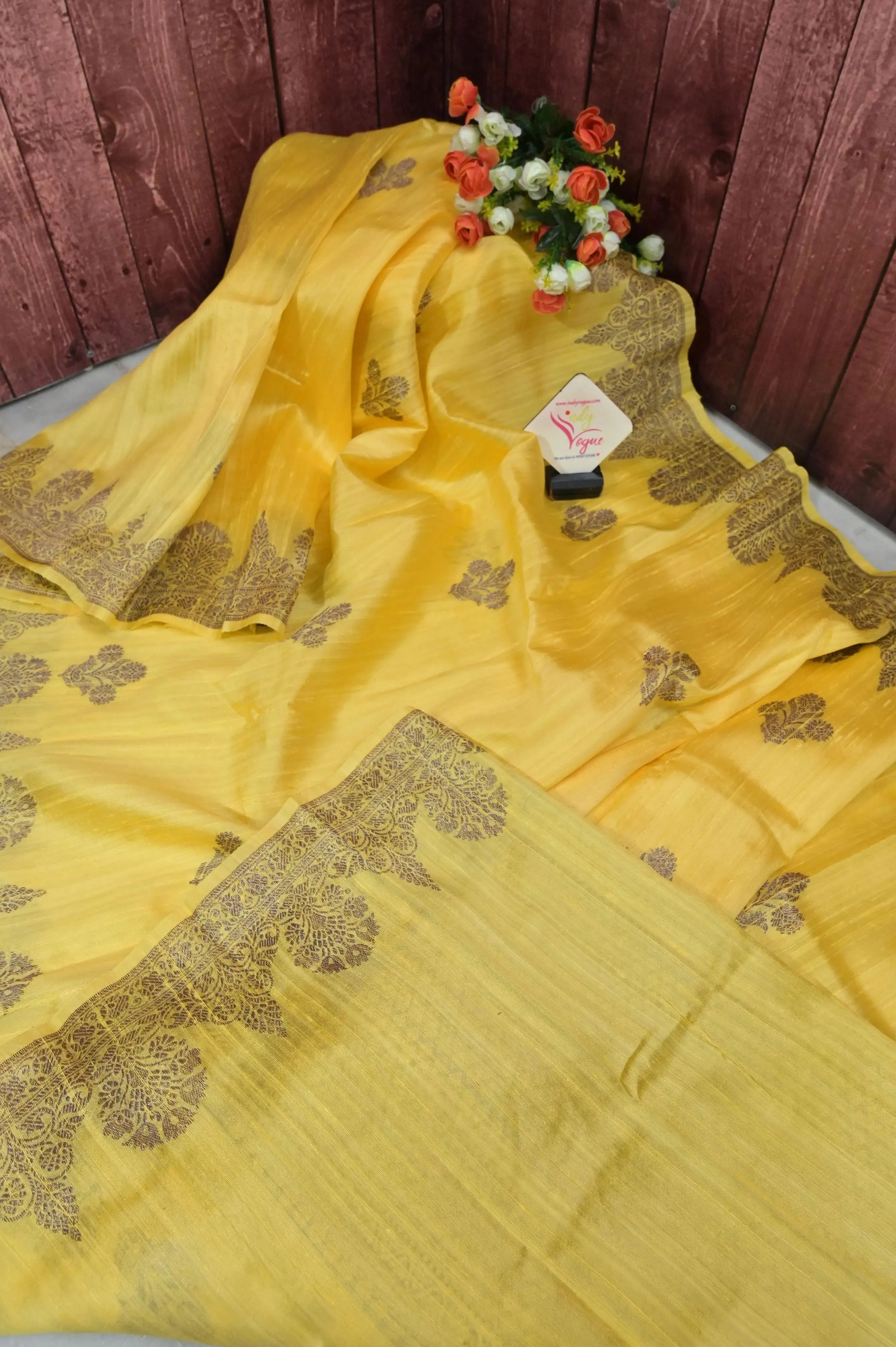 Light Yellow Color Raw Silk Banarasi Saree