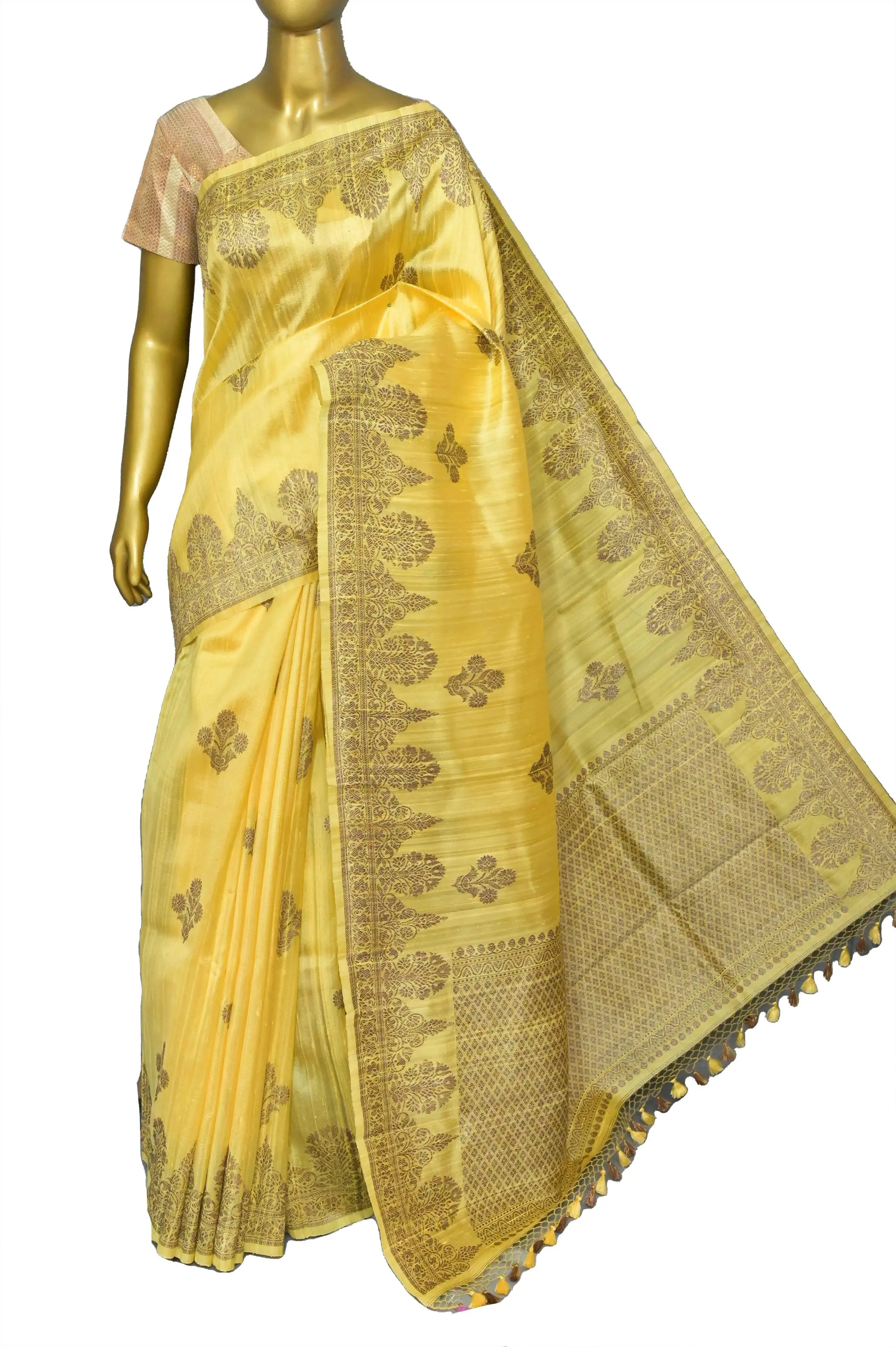 Light Yellow Color Raw Silk Banarasi Saree