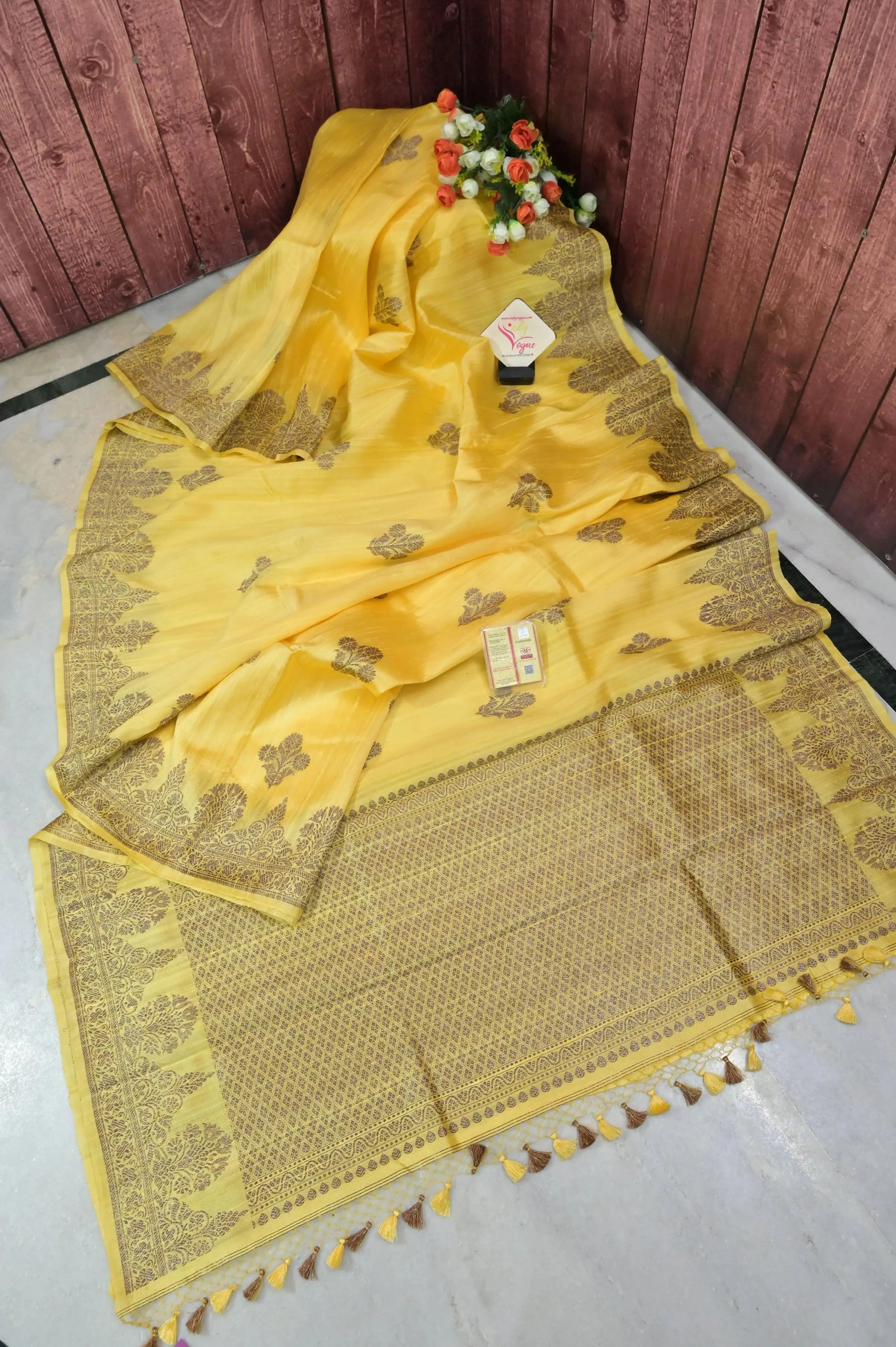 Light Yellow Color Raw Silk Banarasi Saree