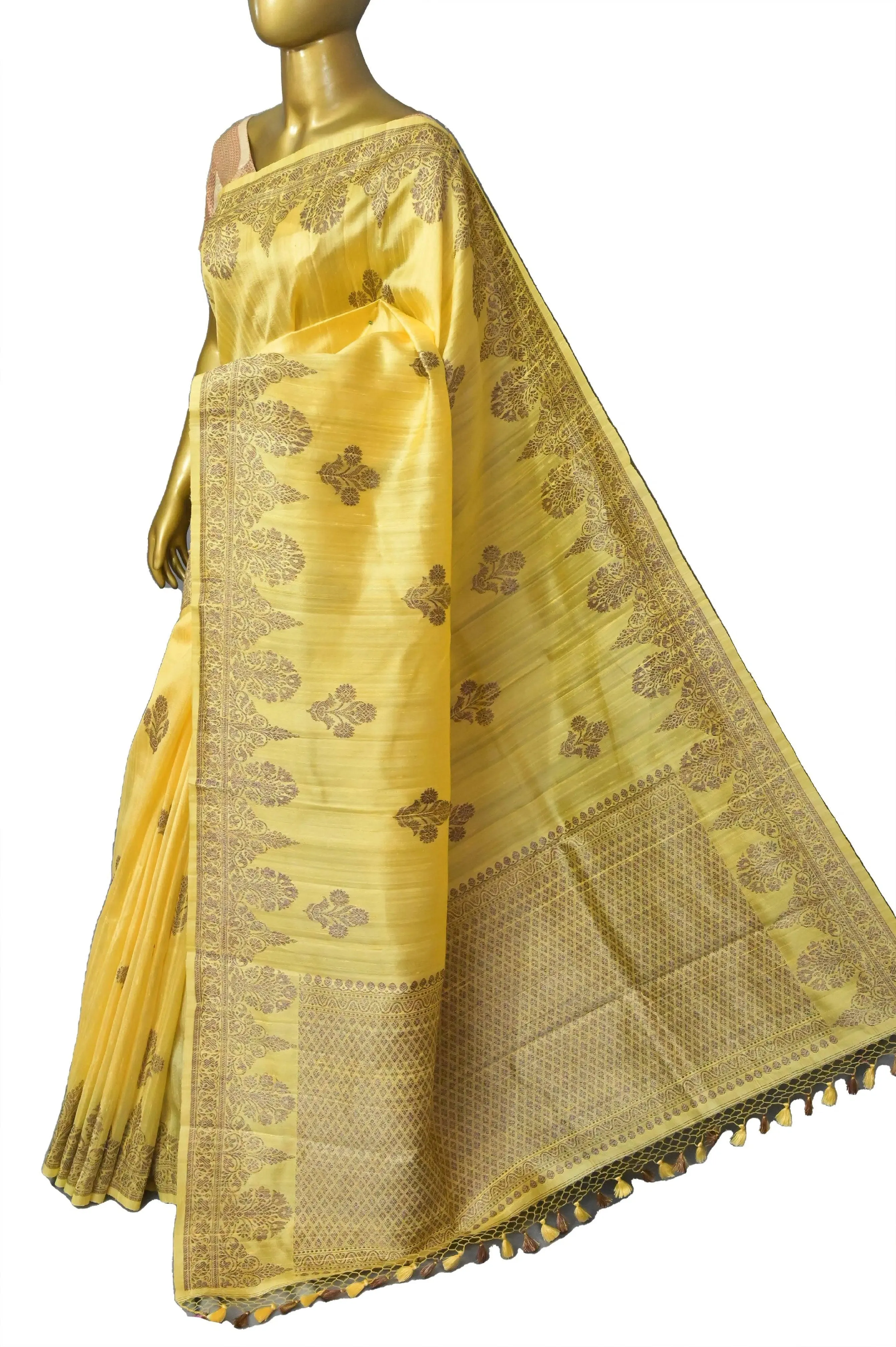 Light Yellow Color Raw Silk Banarasi Saree