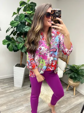 Lizzy Top in Pink Paisley Mix Print