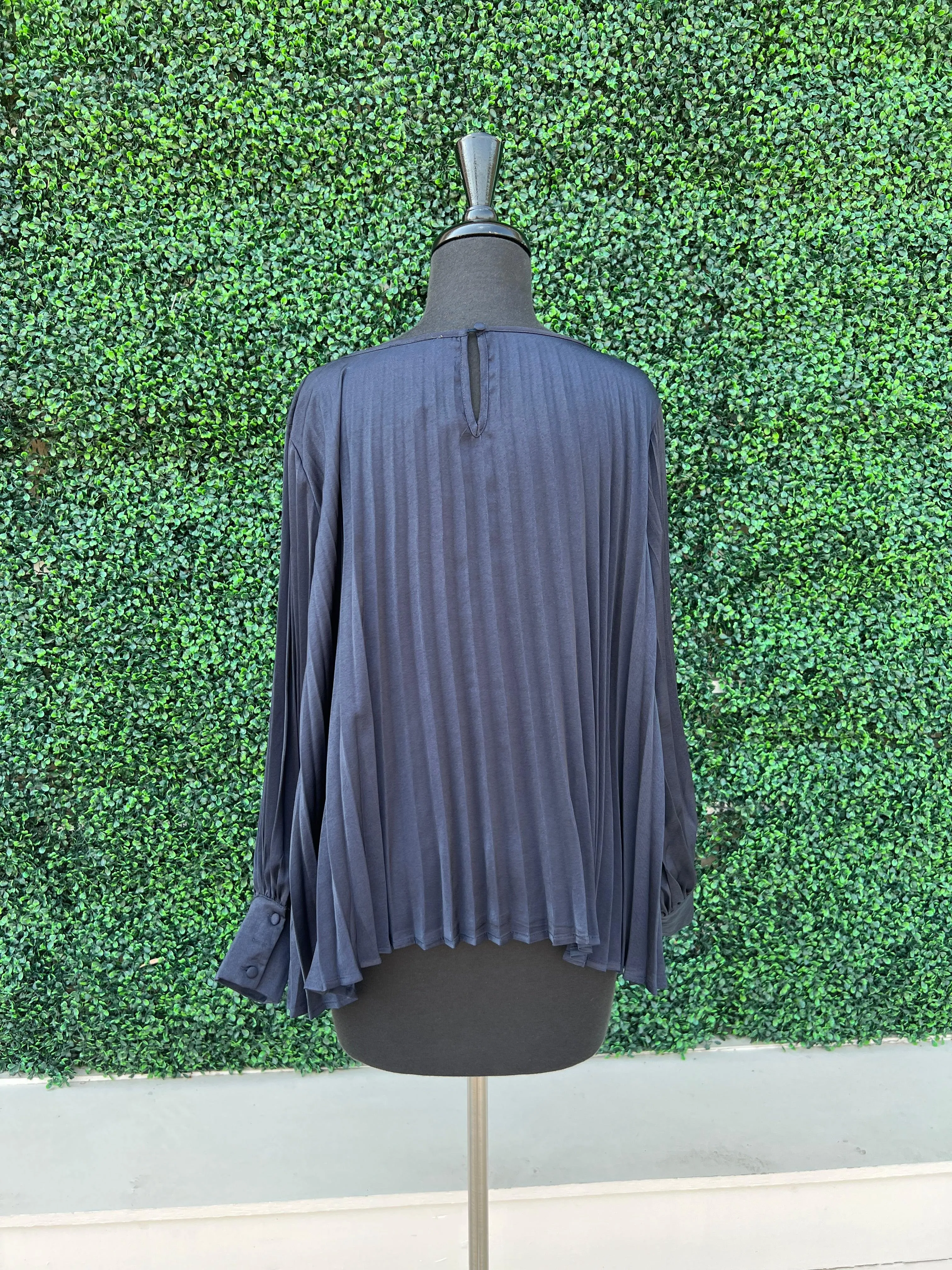 Long Sleeve Pleated Blouse