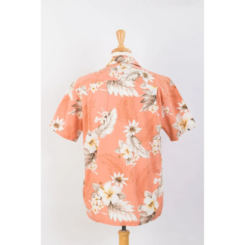 Matching Hibiscus Print Cotton Aloha Shirt - Peach, Red, Navy, Blue