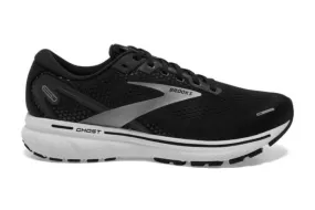 Men's Brooks Ghost 14, Black/White/Silver, 9 2E Wide