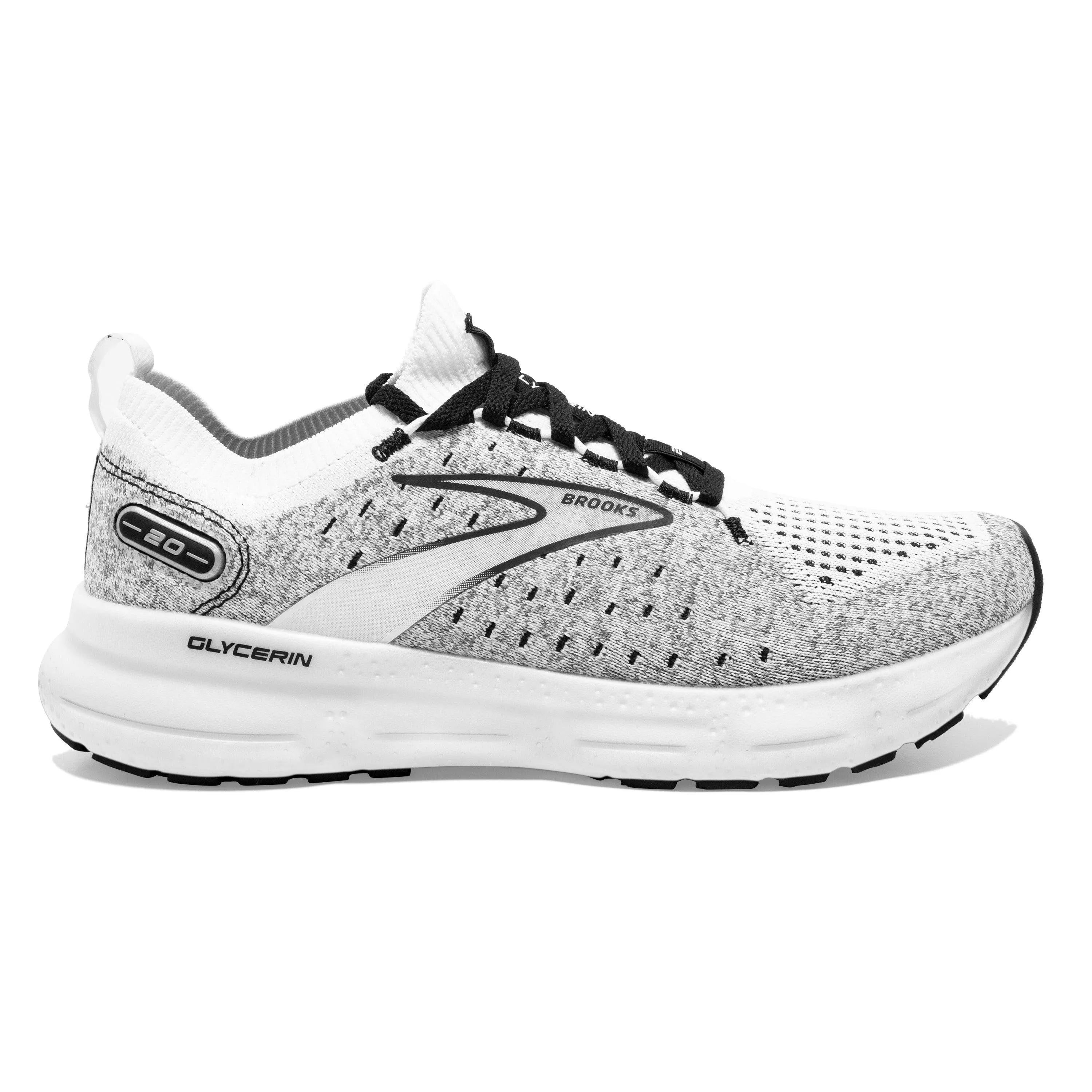 Men's Brooks Glycerin StealthFit 20, White/Grey/Black, 7 D Medium