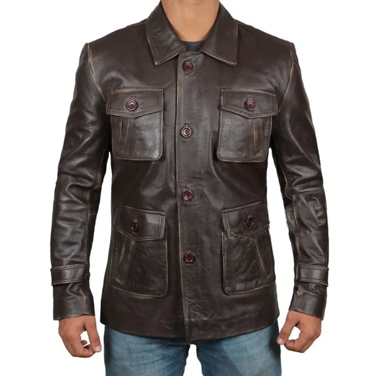 Men’s Stylish Cafe Racer Biker Distressed Brown Leather Jacket