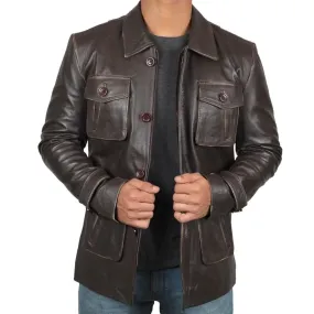 Men’s Stylish Cafe Racer Biker Distressed Brown Leather Jacket