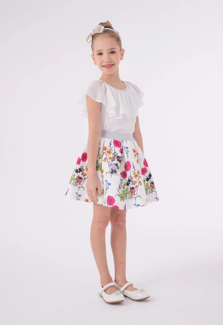 Mickey Mouse Ruffle Overlay Blouse And Jacquard Skirt Set