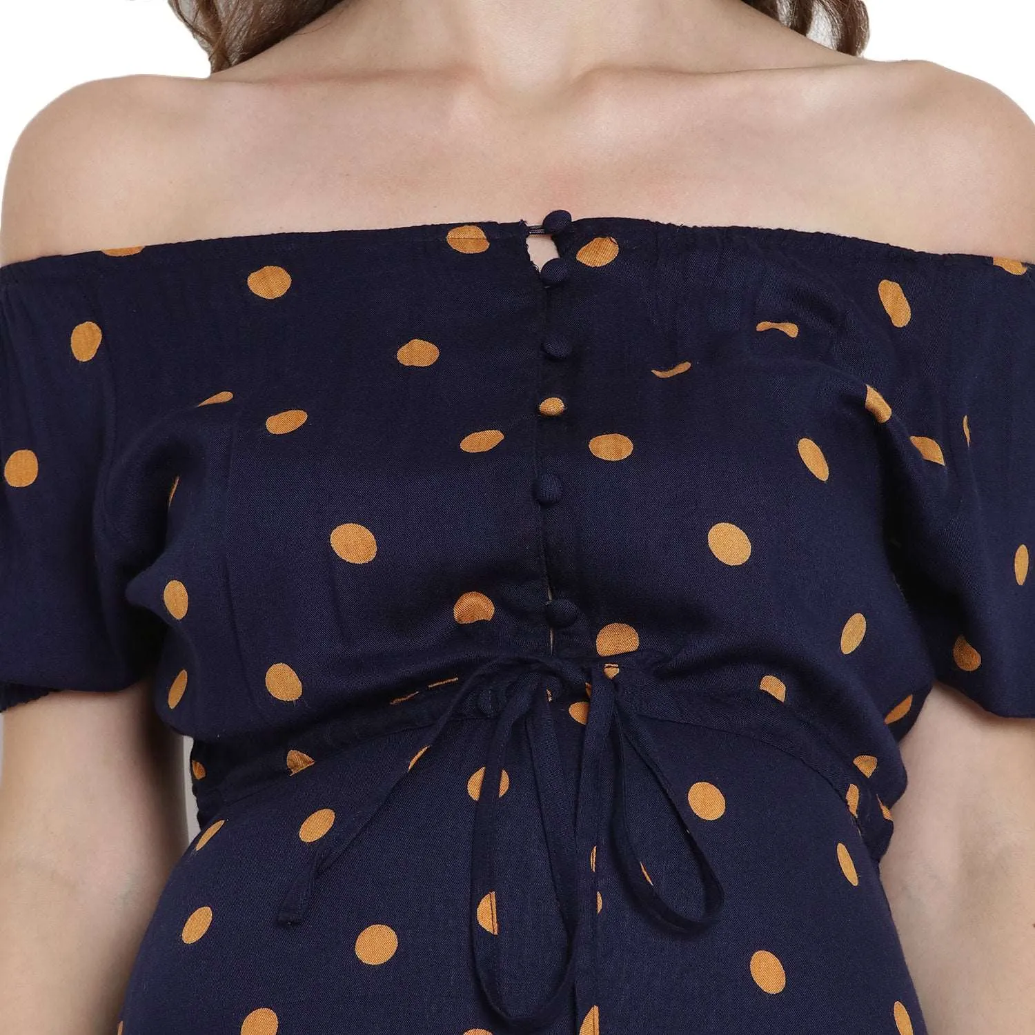 Midnight Blue Asymmetric Polka Dot Print Maternity Dress