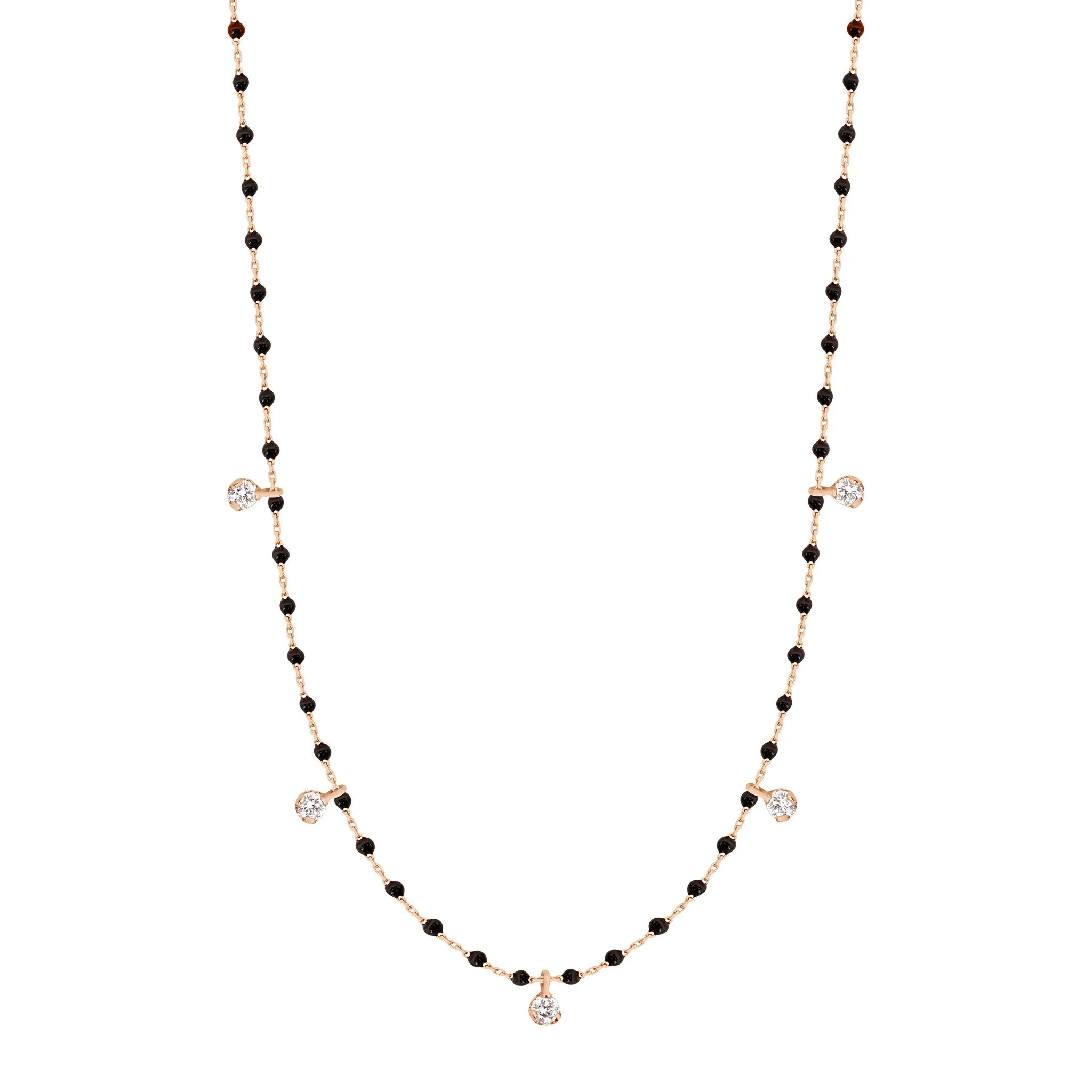 Mini Gigi Black necklace, Rose Gold 5 diamond, 21.7"