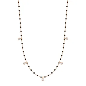 Mini Gigi Black necklace, Rose Gold 5 diamond, 21.7"