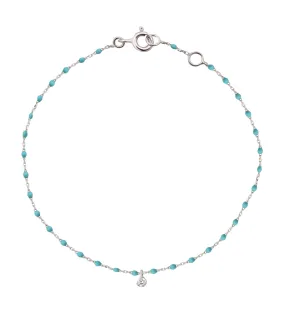 Mini Gigi Turquoise Green bracelet, White Gold 1 Diamond, 6.7"