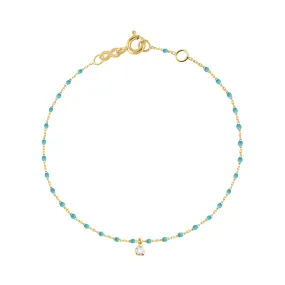 Mini Gigi Turquoise Green bracelet, Yellow Gold 1 Diamond, 6.7"