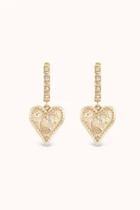 Mini Southwestern Heart Earrings - Yellow Gold