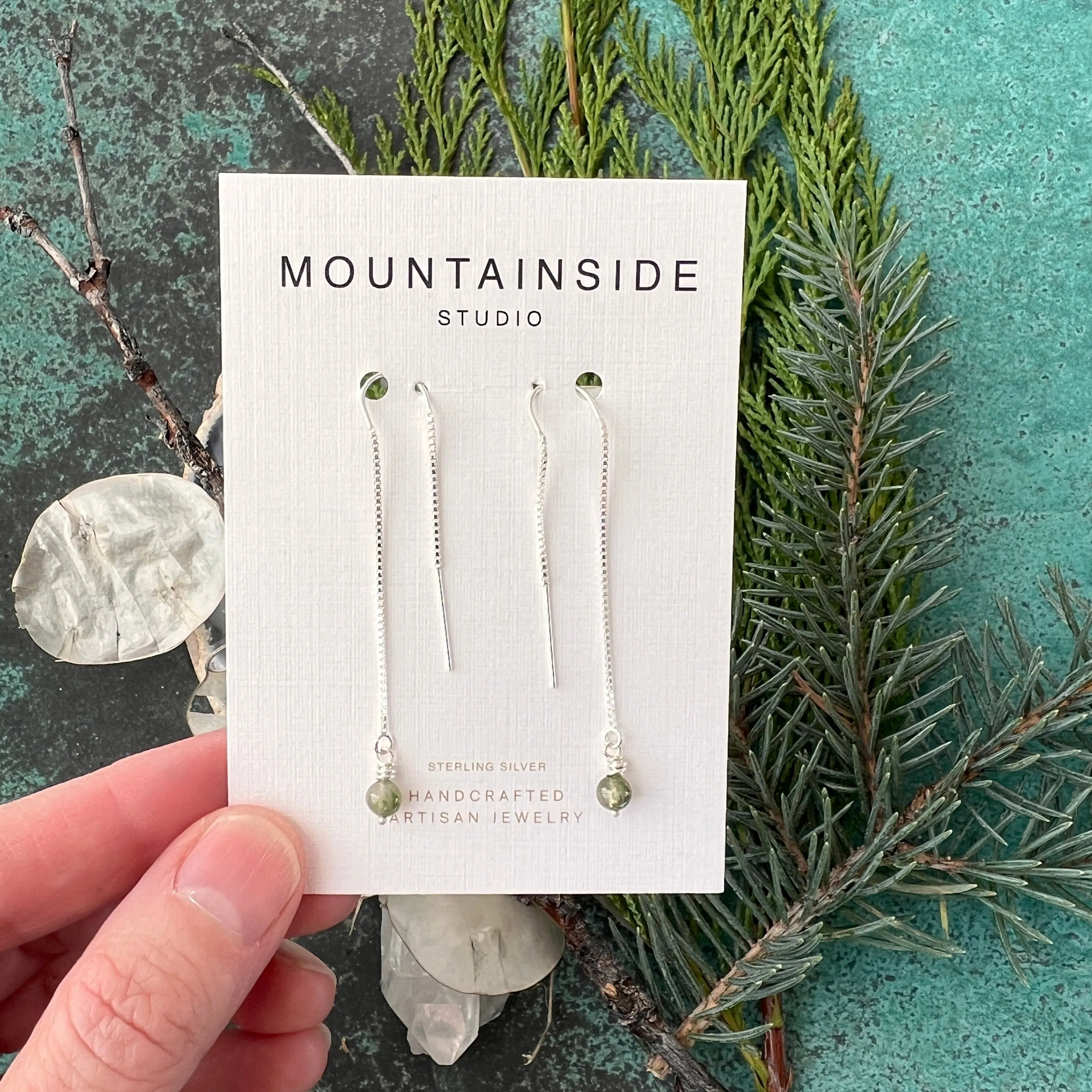 Mossy Green Agate Threader Earrings