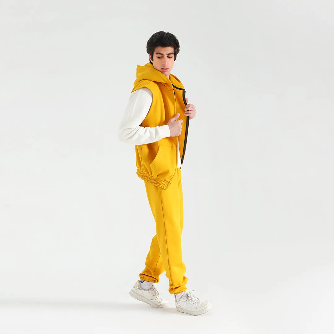 Mustard Sleeveless Fleece Hoodie