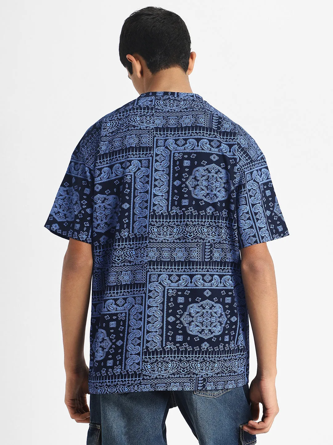 Navy Oversized Paisley Printed Boys T-shirt