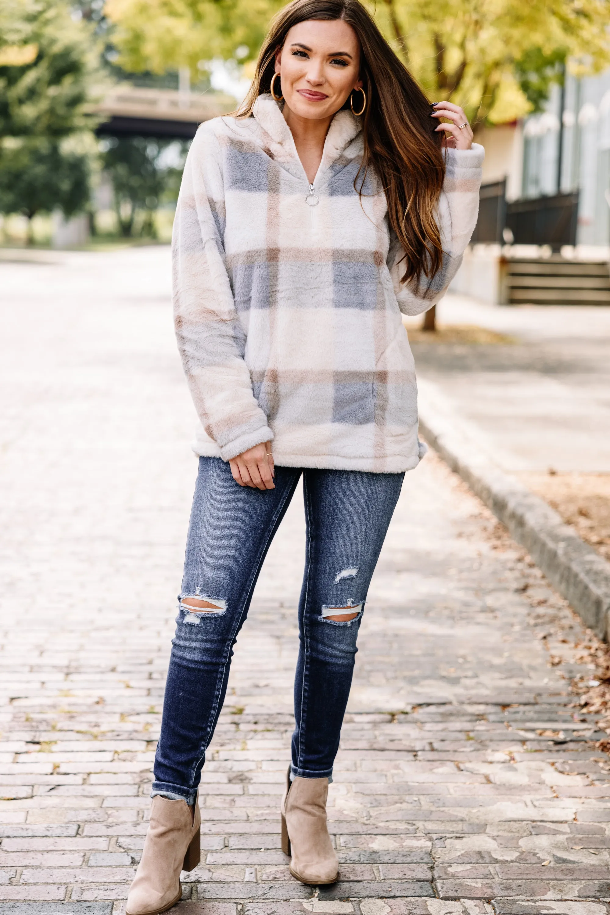 On The Schedule Gray Plaid Pullover