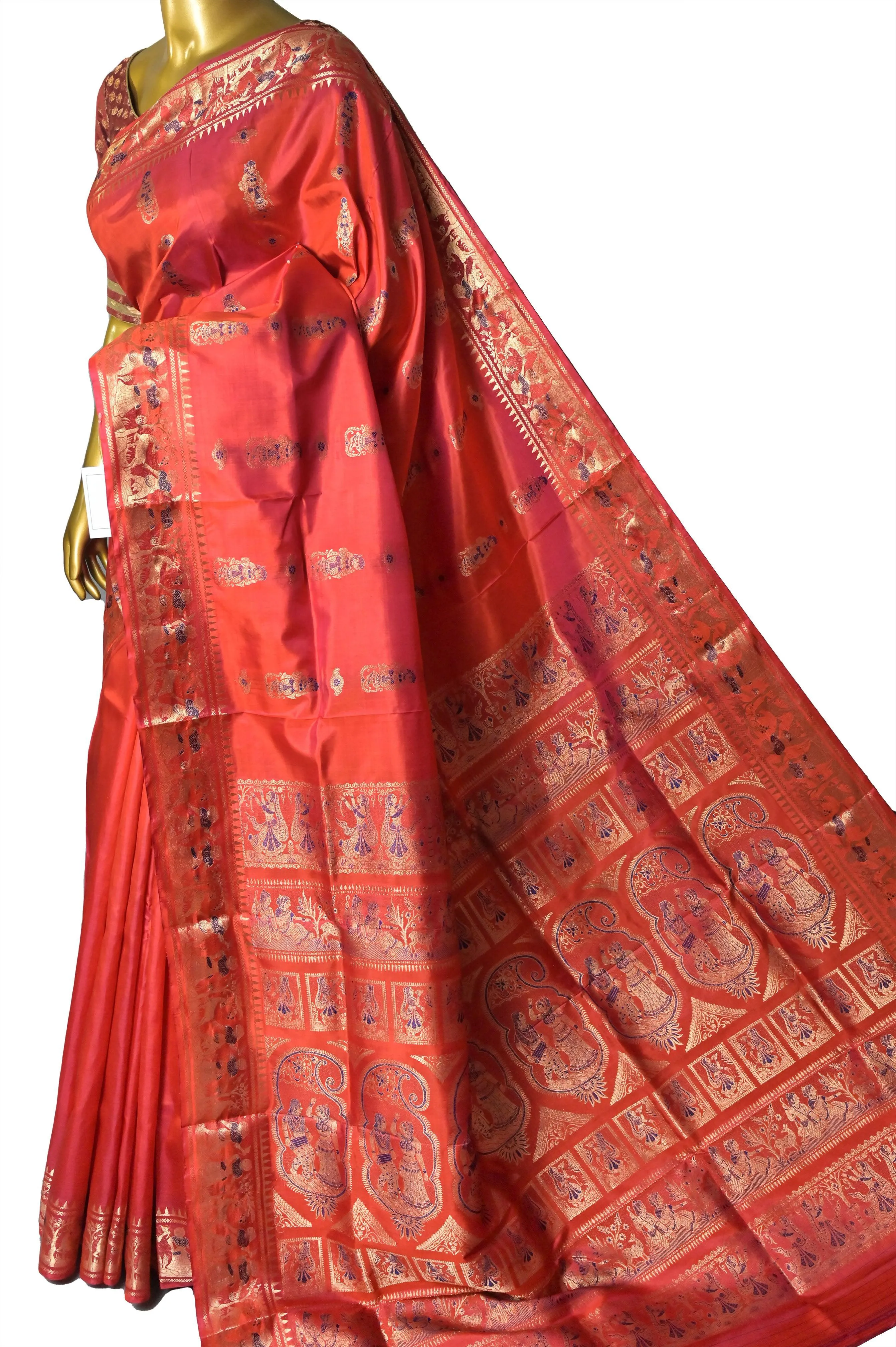 Orange and Magenta Dual Tone Baluchari Silk Saree with Meenakari Pallu