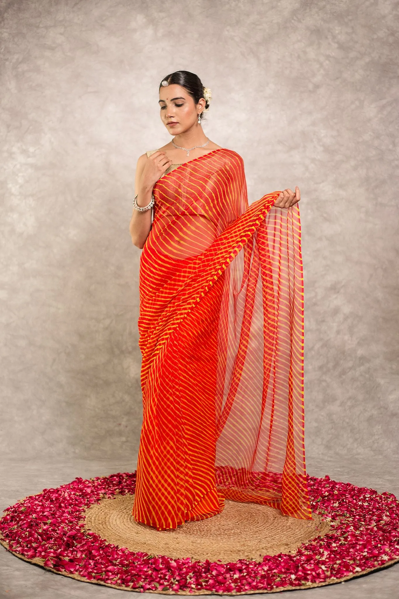 Orange Pure Georgette Lehariya Saree