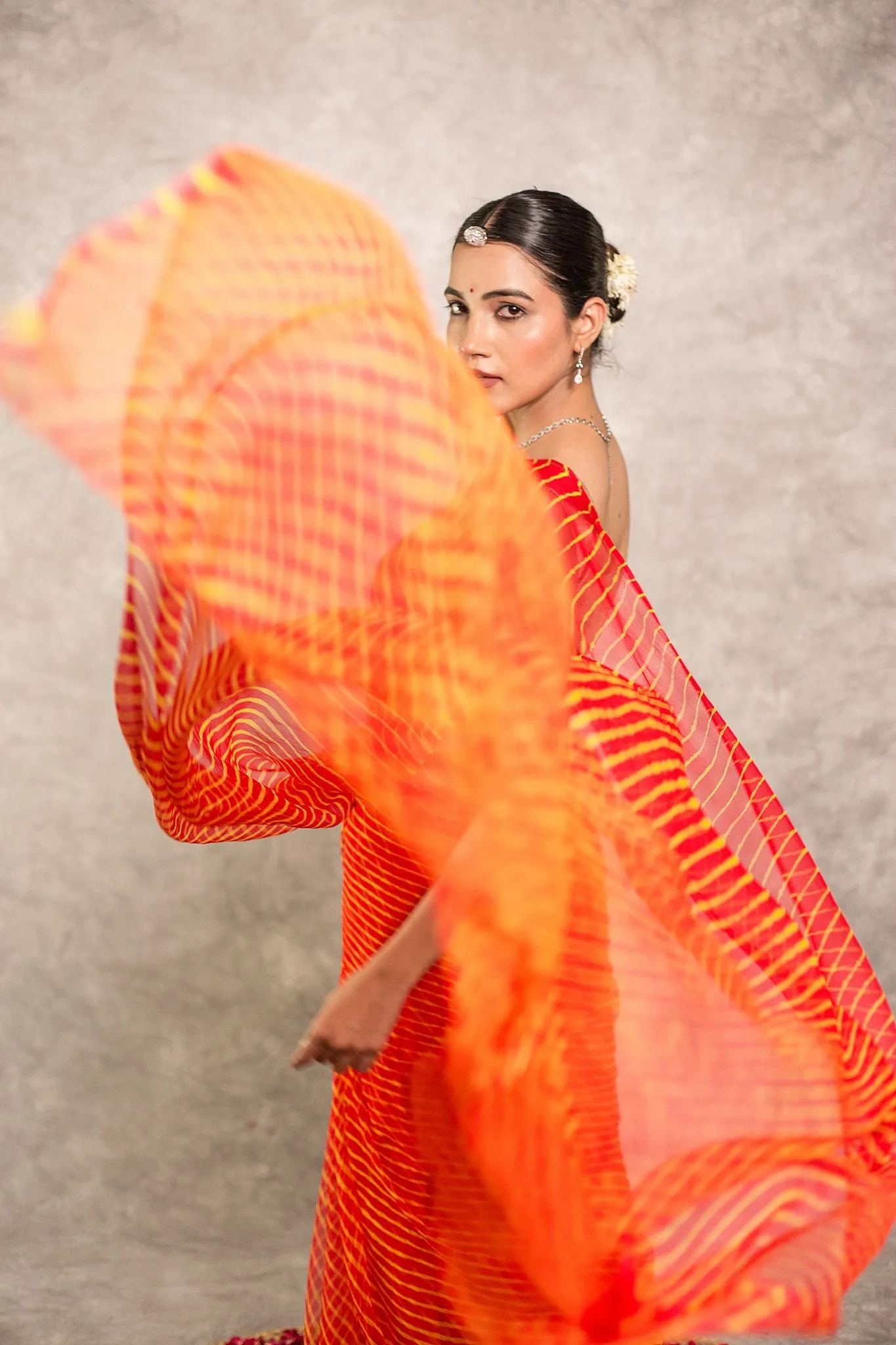 Orange Pure Georgette Lehariya Saree