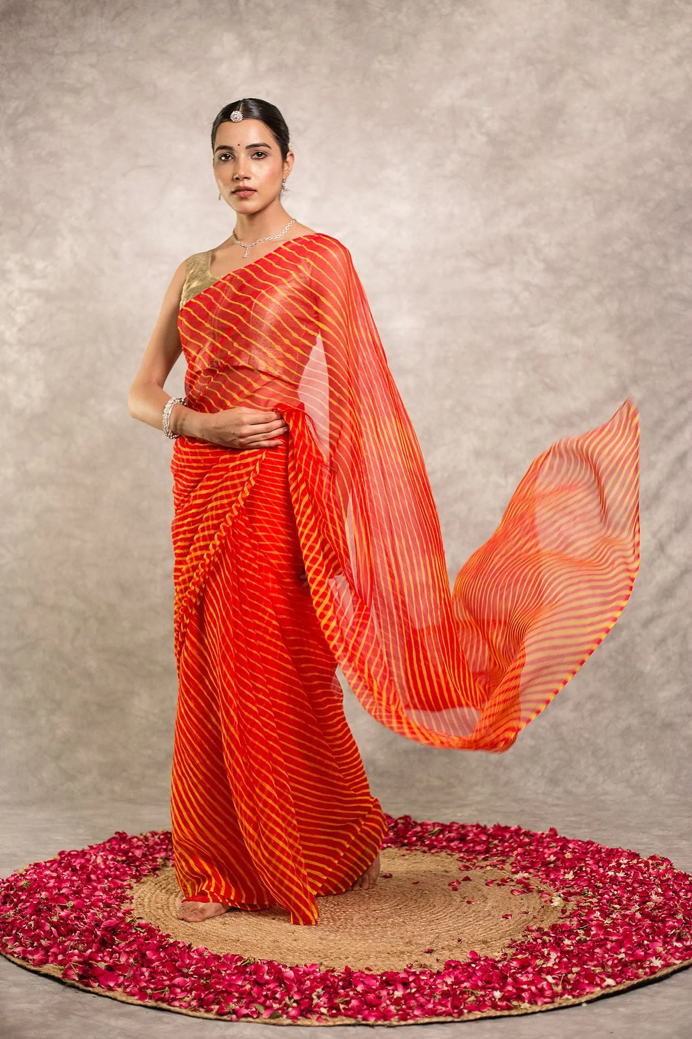 Orange Pure Georgette Lehariya Saree