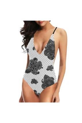 Paisley Hearts Sexy Lacing Backless One-Piece Swimsuit