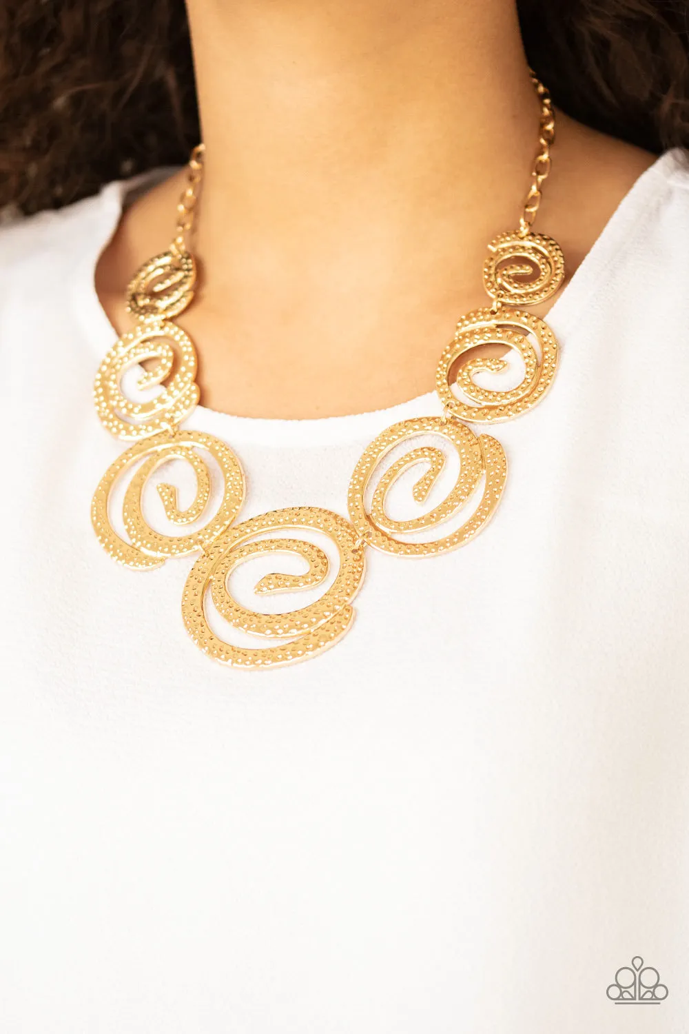 Paparazzi Necklace ~ Statement Swirl - Gold Swirl Necklace