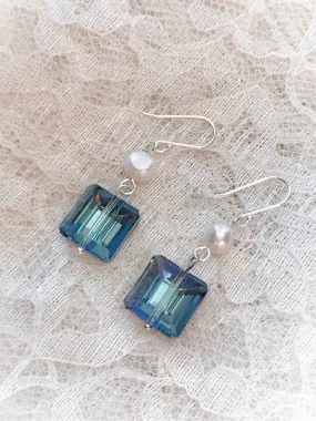 Pearl & Blue Crystal Dangles