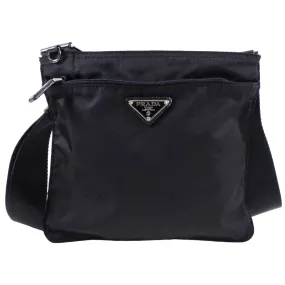 Prada Vintage Black Nylon Small Flat Messenger Bag