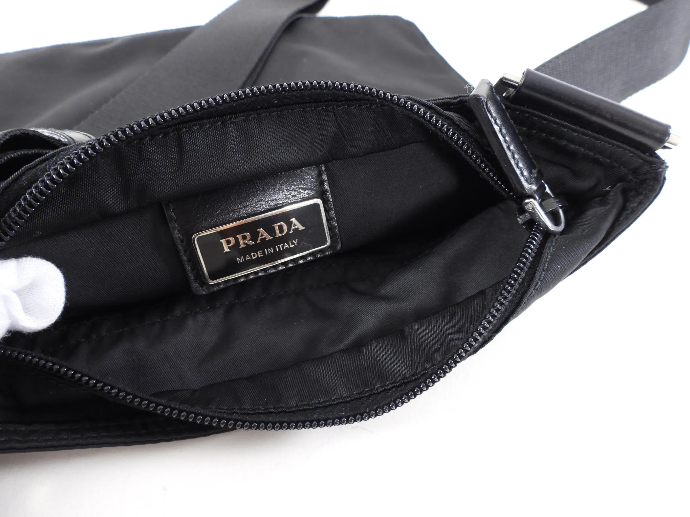 Prada Vintage Black Nylon Small Flat Messenger Bag