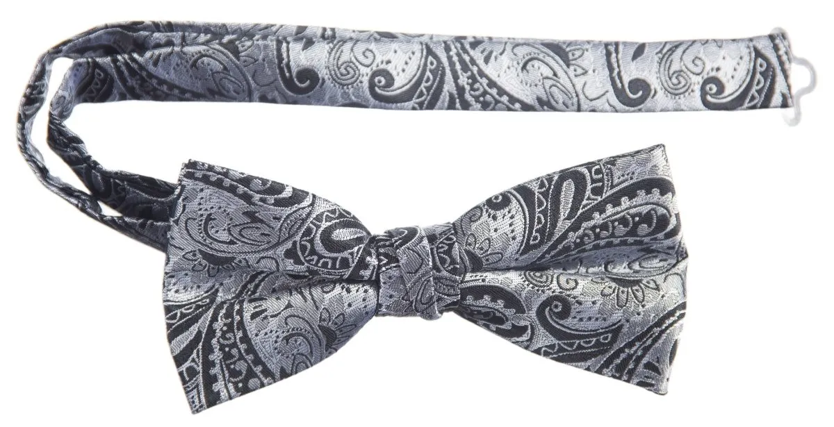 Pre-tied Adjustable Bow Tie of Satin Paisley Jacquard