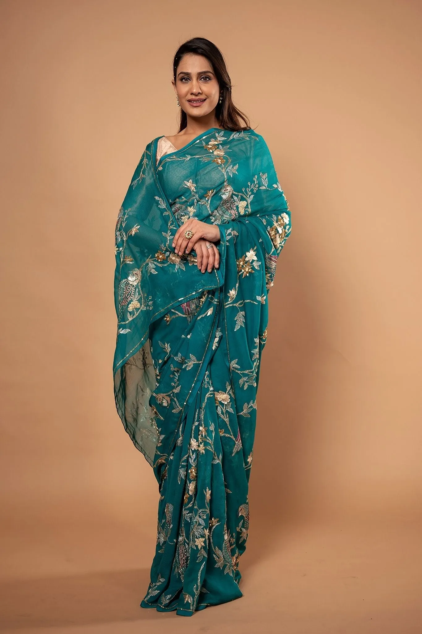 Pure Chiffon Aari Heavy Work Saree