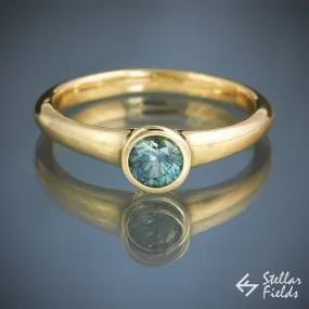 Round Bezel Ring Blue Green Montana Sapphire