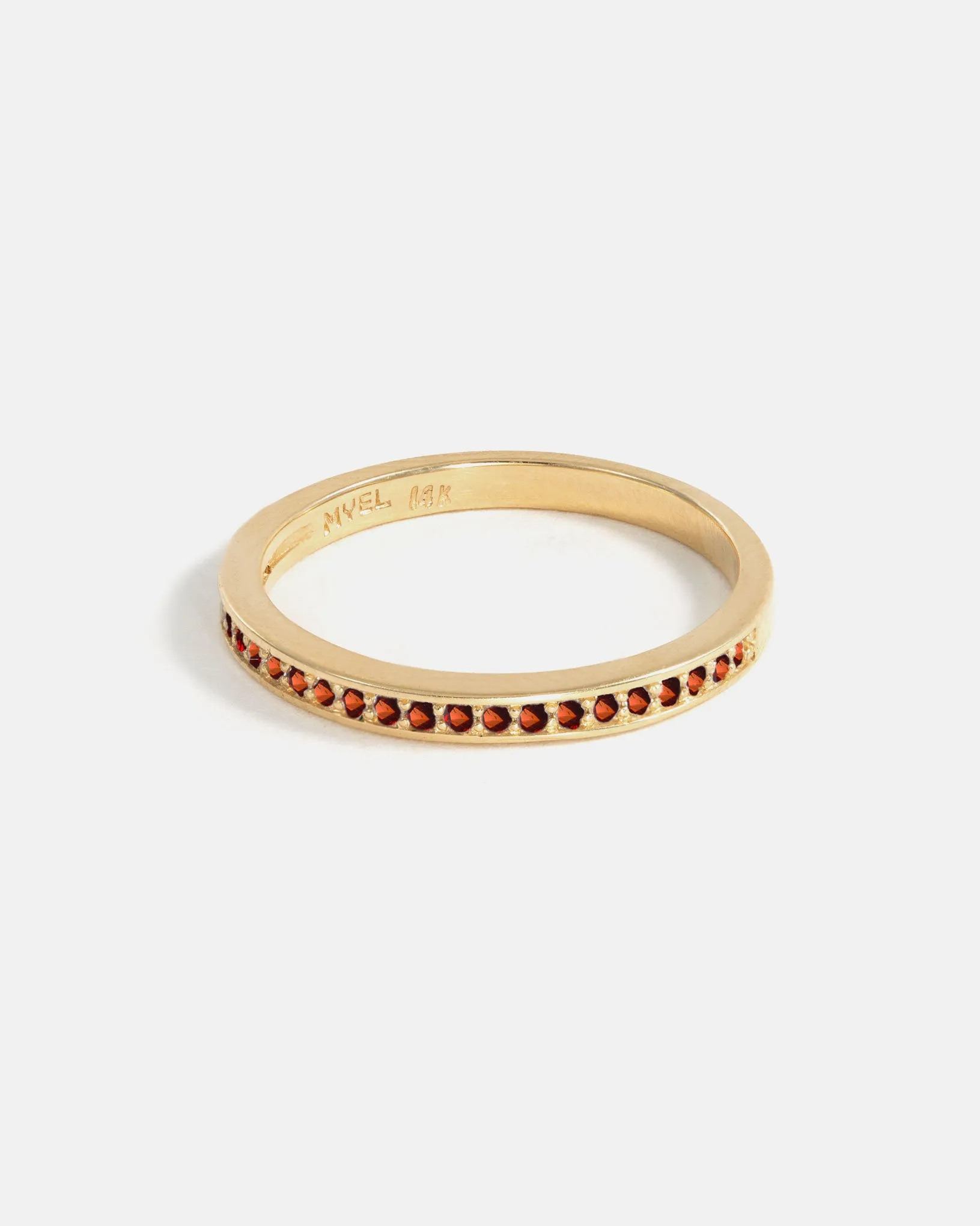 Round Vara Ring with Oregon Sunstone and Pavé band with Garnets