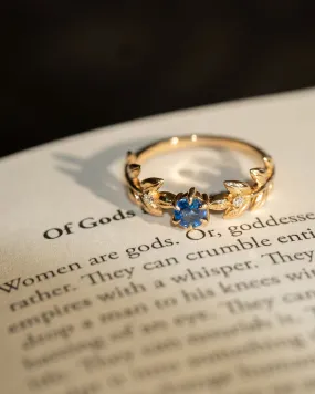 Royal Baby Goddess Blue Sapphire Leaf Ring