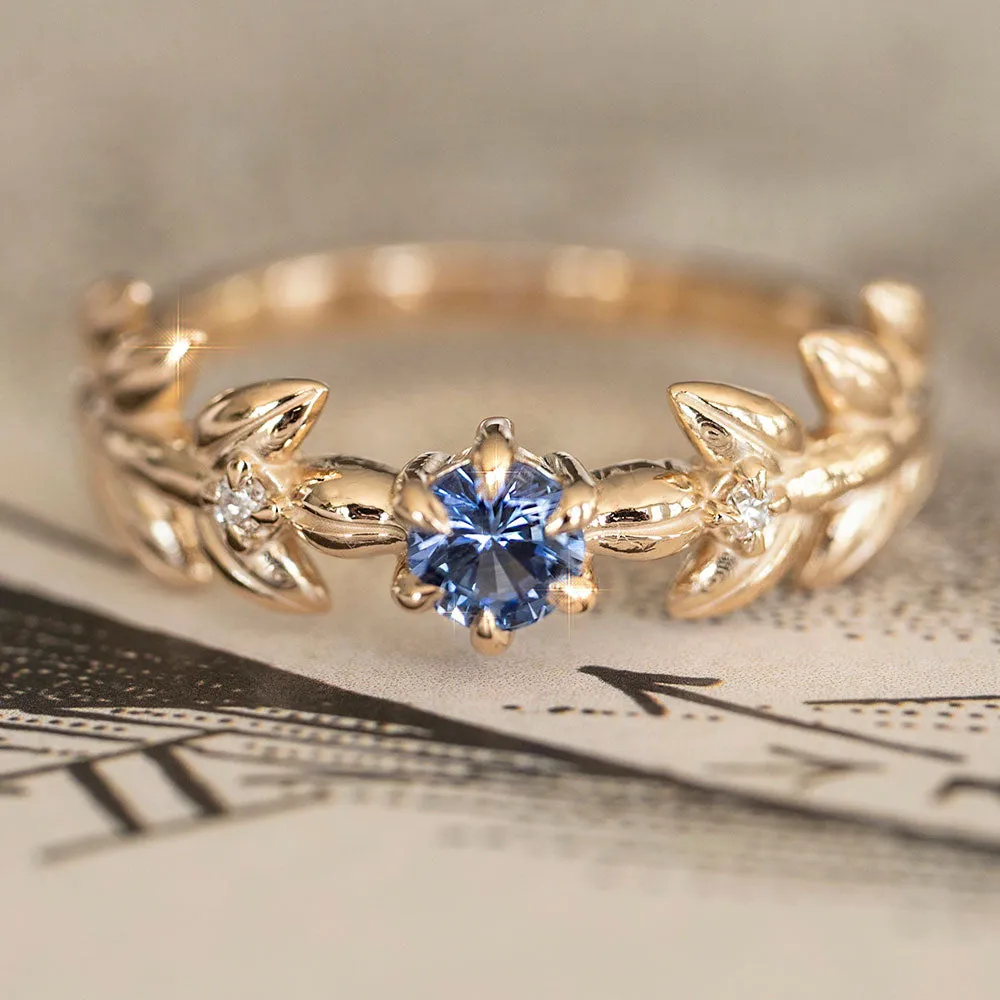 Royal Baby Goddess Blue Sapphire Leaf Ring