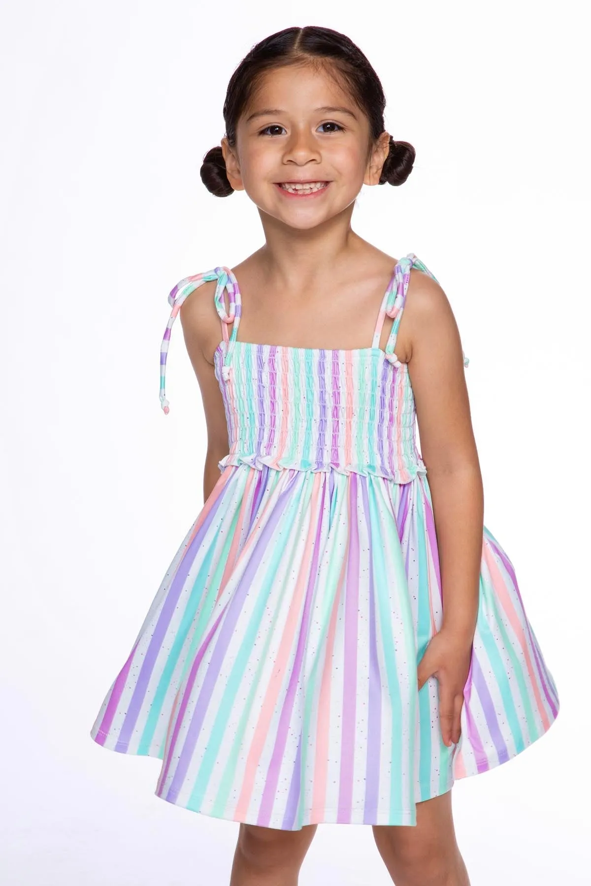 Simply Soft Strappy Smocked Dress - Candy Pastel Stripes