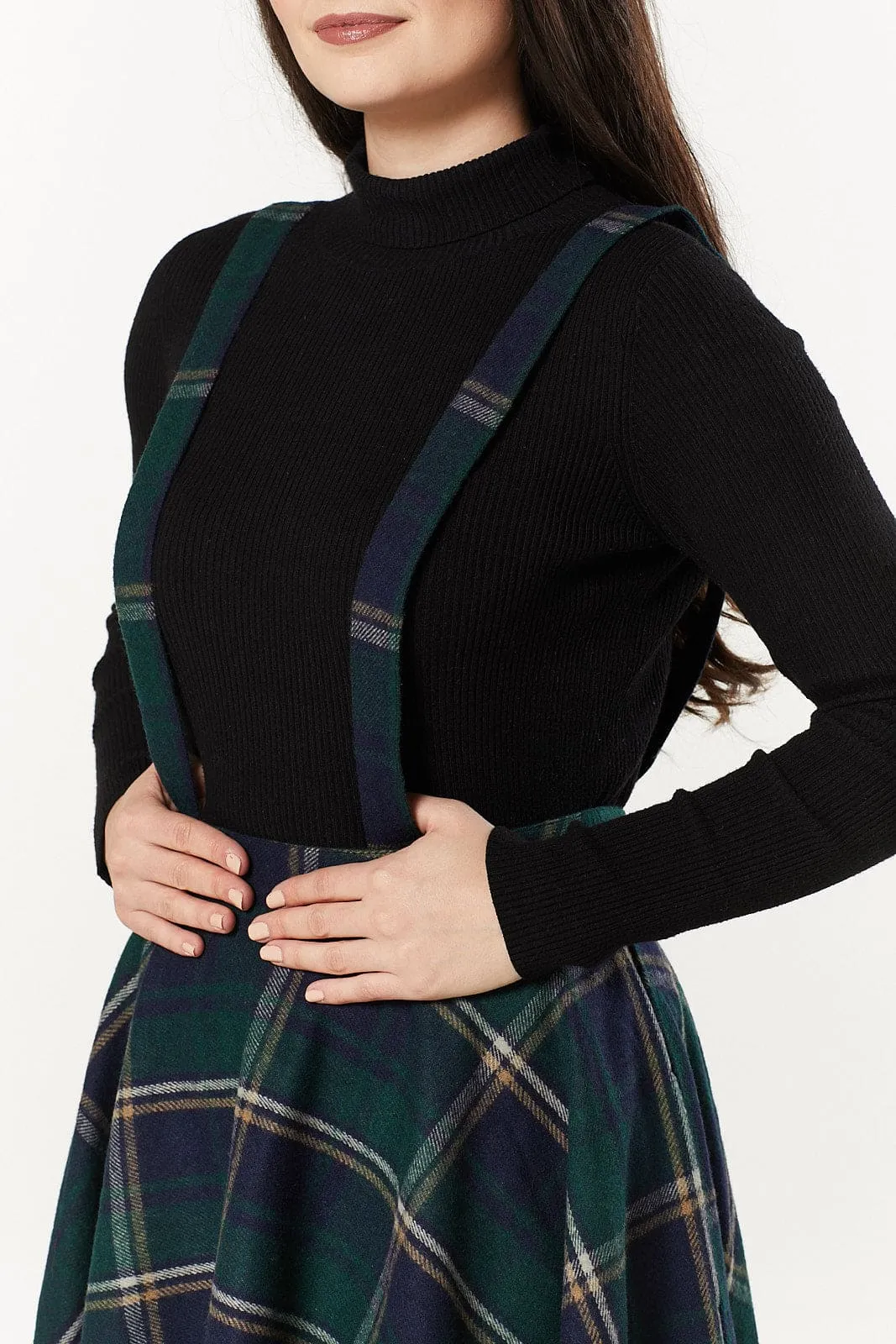 Sophie Navy and Green Woollen Check Tartan Midi Swing Skirt