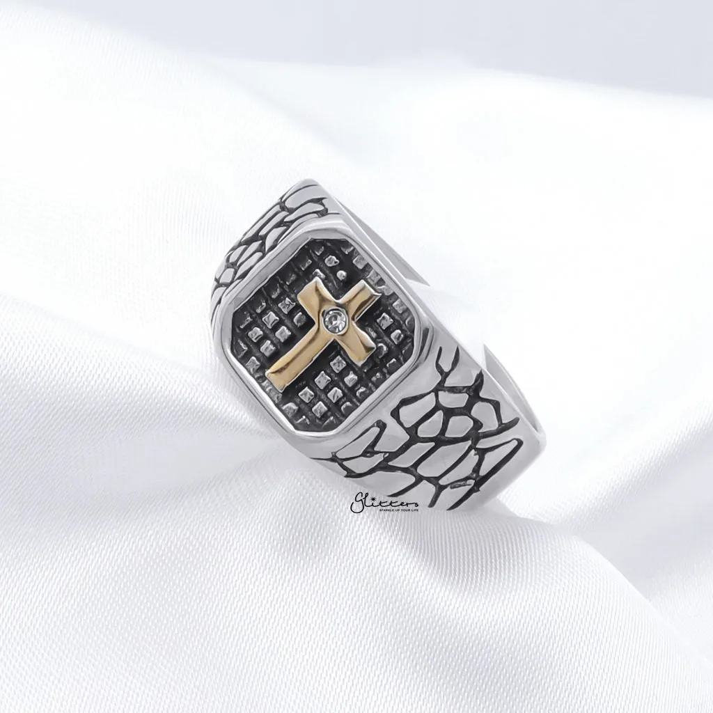 Stainless Steel Two Tone Cross Ring