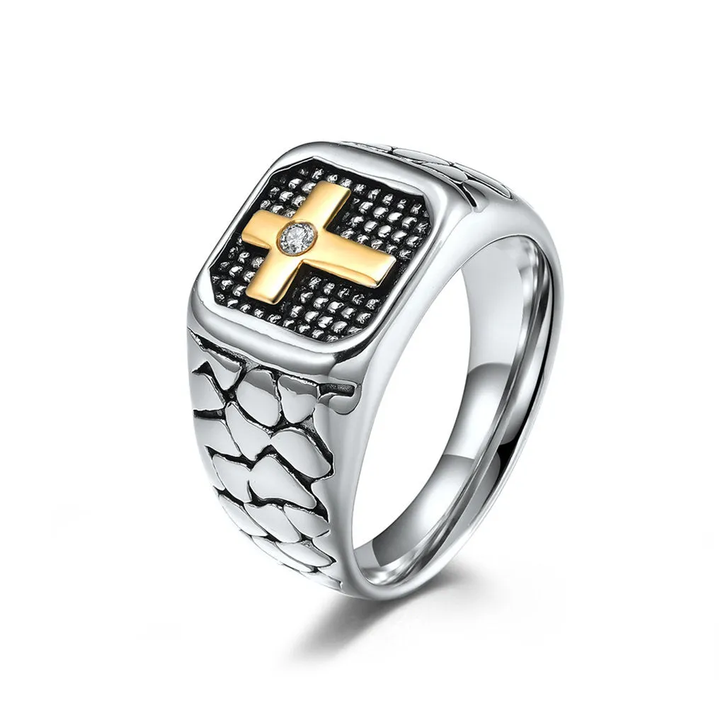 Stainless Steel Two Tone Cross Ring